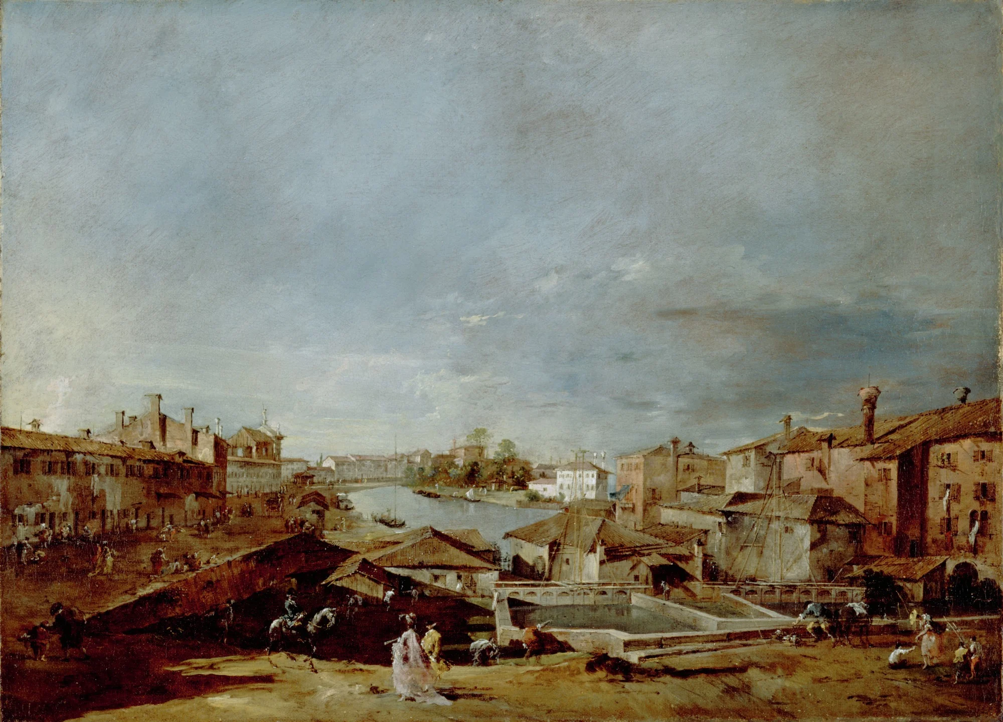 View of Dolo on the Brenta, by Francesco Guardi, oil, 1774