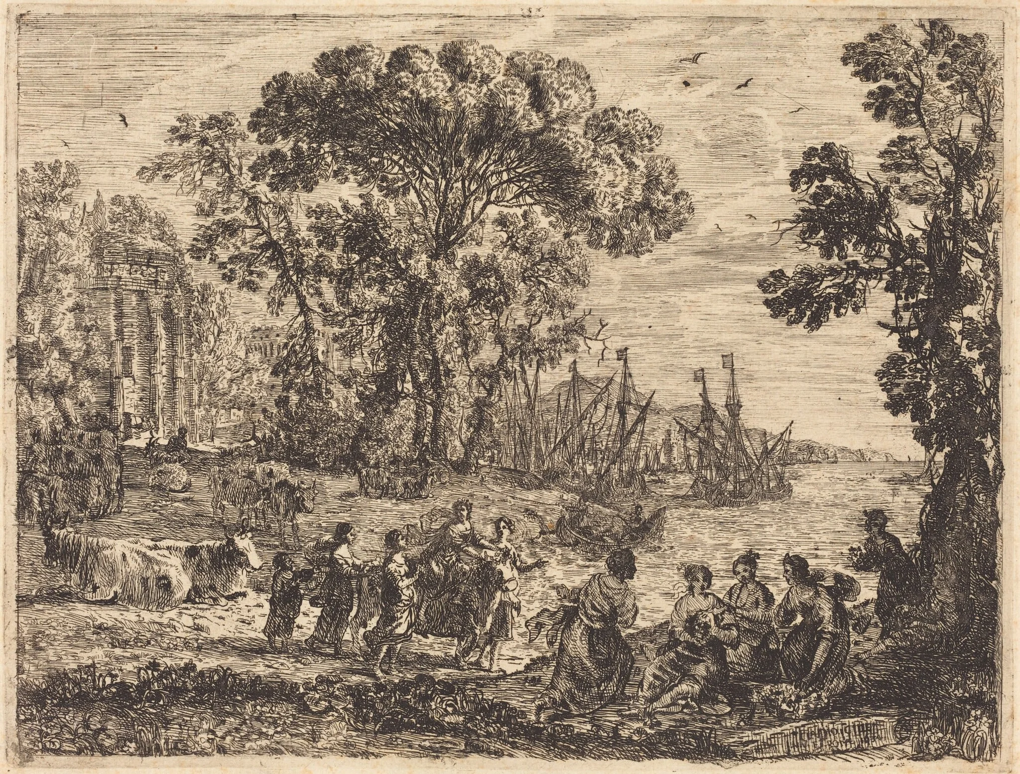 Europa and the Bull (L'enlèvement d'Europe), by Claude Lorrain, ink, 1634
