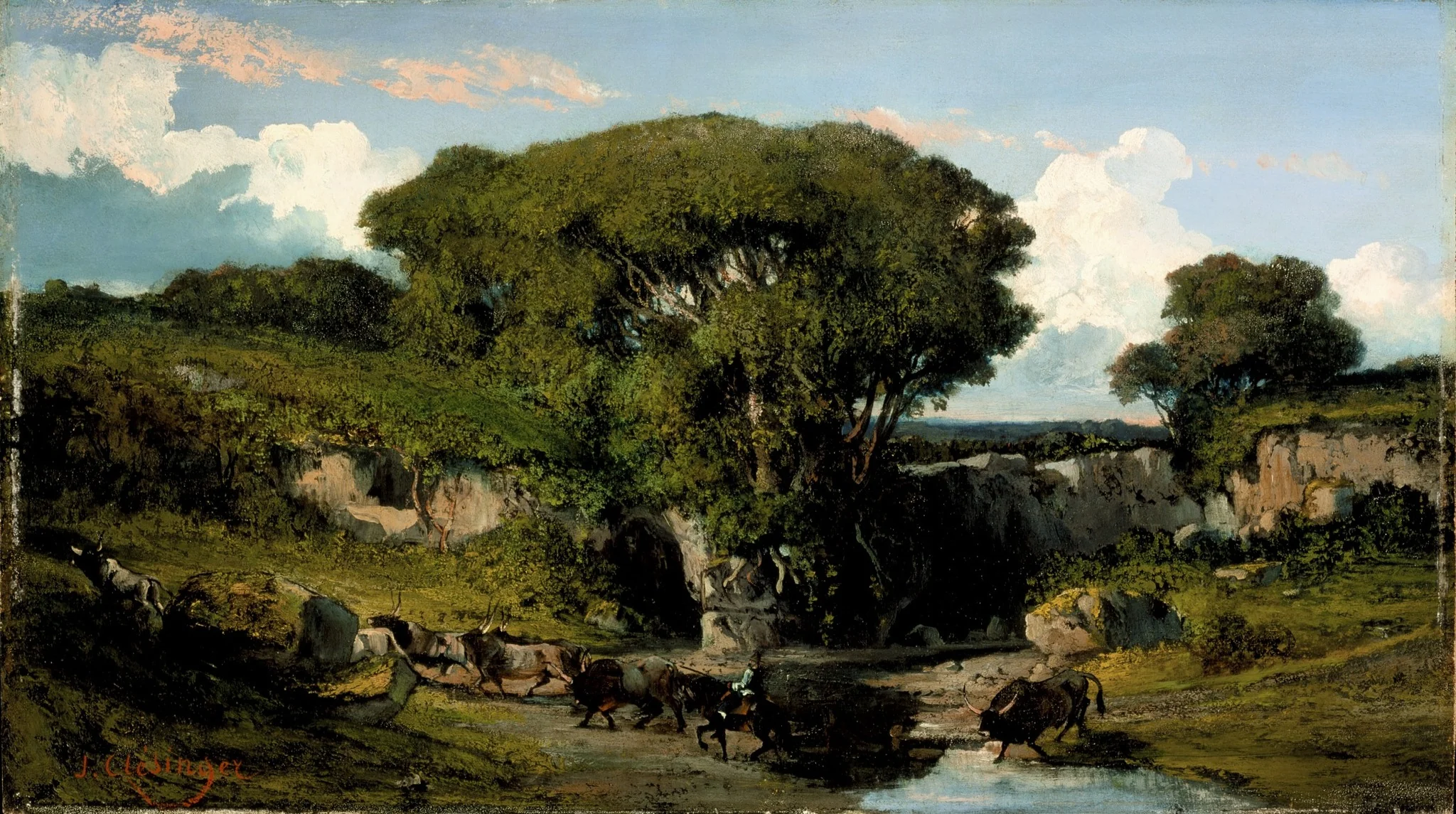 Mounted Herdsmen and Bulls in the Roman Countryside, by Auguste Clésinger, unspecified, 1860