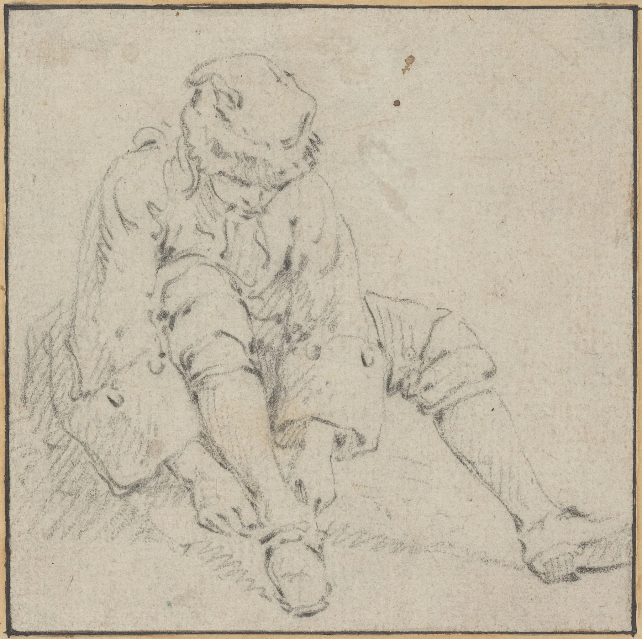 Man Pulling on His Shoe, by Jean-Baptiste Le Prince, chalk, 1762