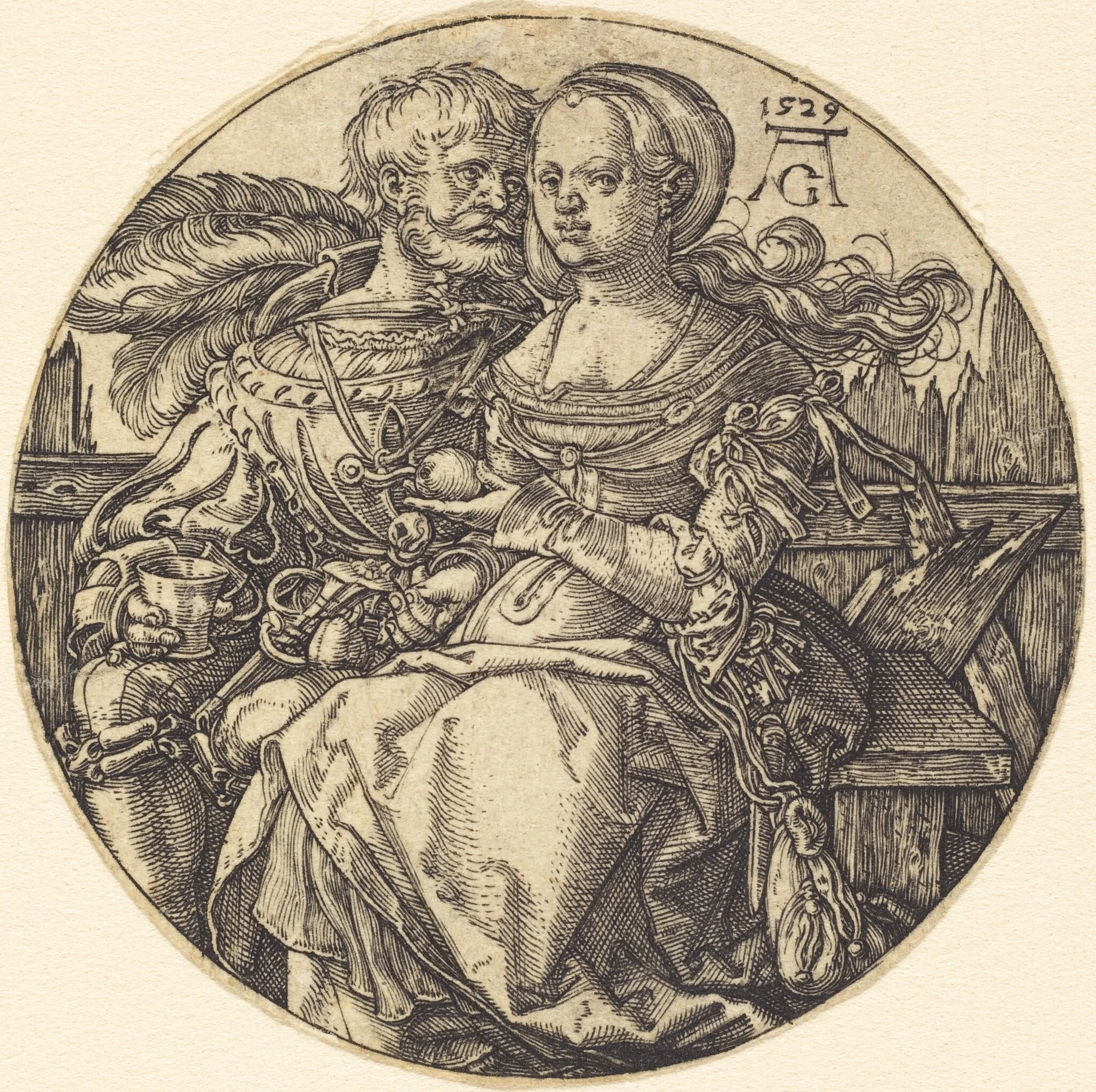 A Couple of Lovers Seated, by Heinrich Aldegrever, 1529