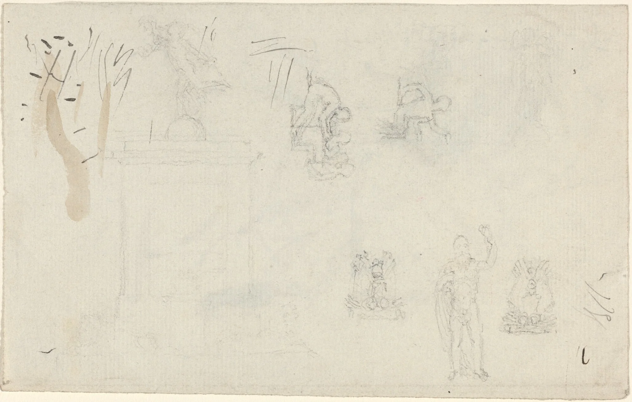 Sheet of Studies, by John Flaxman, graphite, 1790