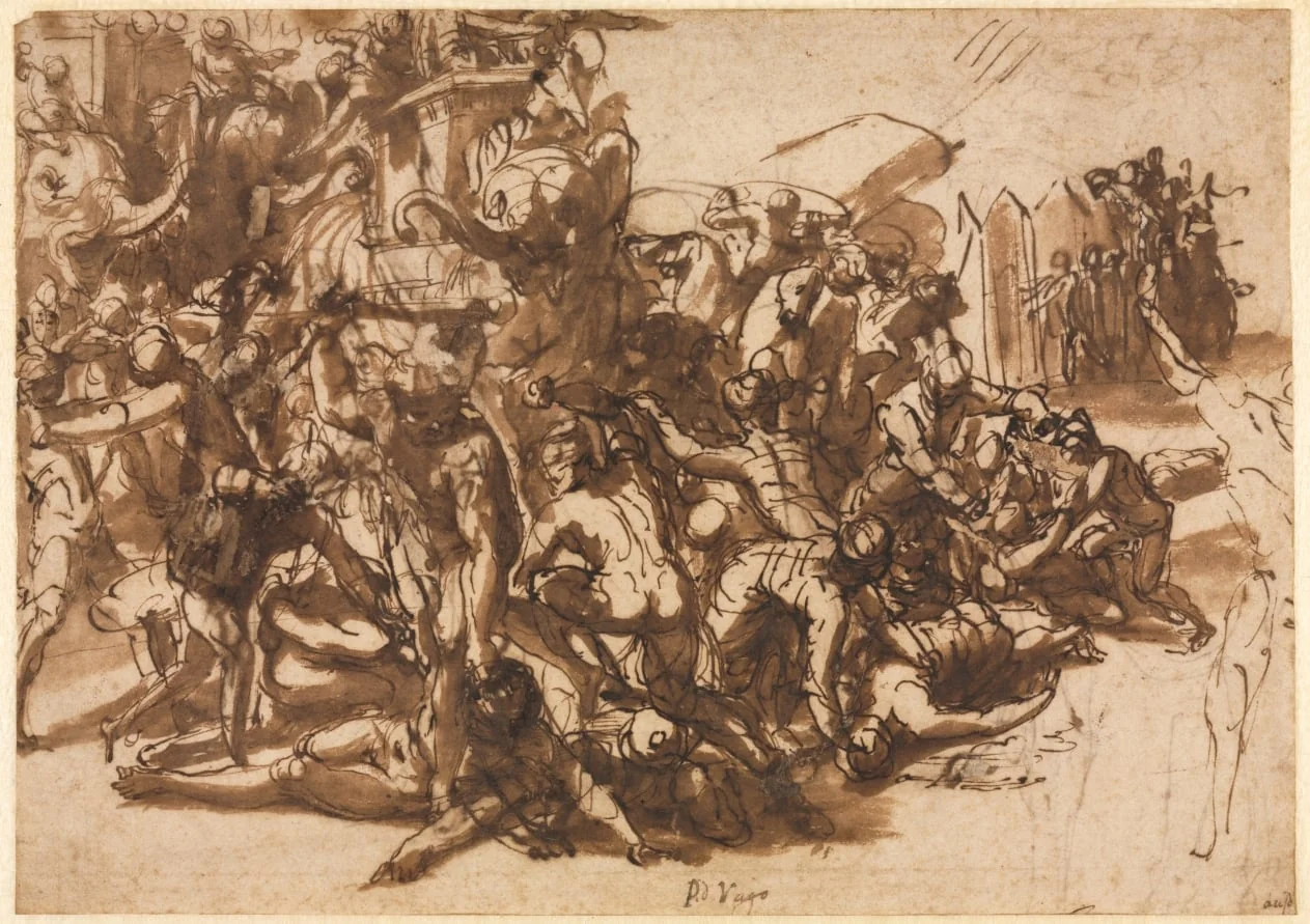 Poros Assailed by the Macedonian Army (recto), by Perino del Vaga, 1546
