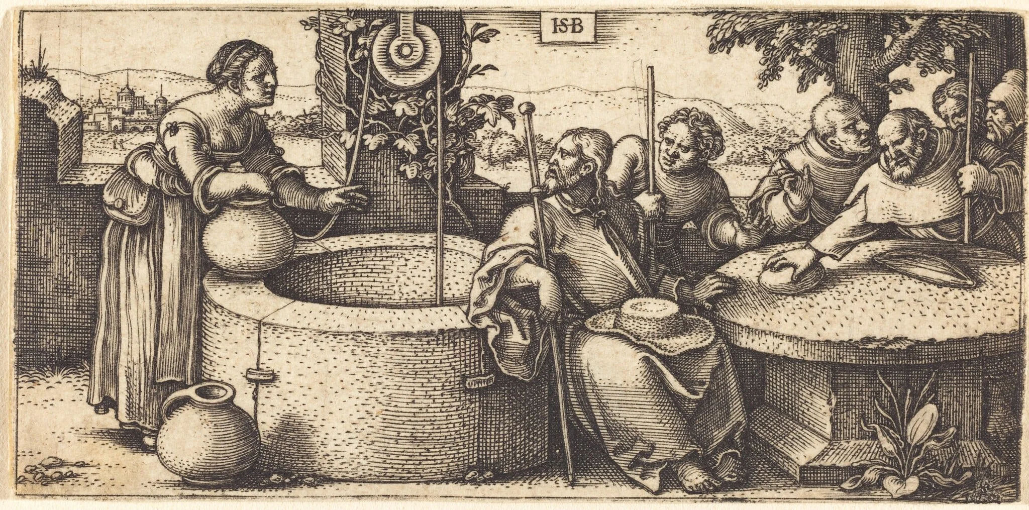 Christ and the Woman of Samaria, by Sebald Beham, ink, 1539