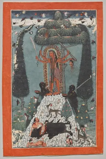 Goddess standing on a mountaintop