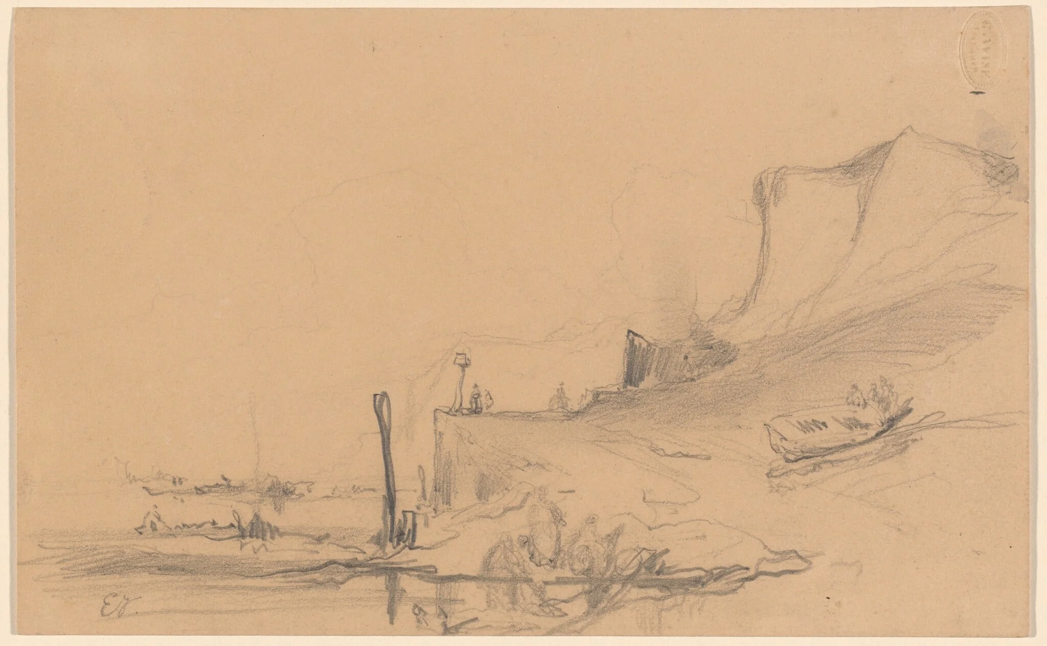 A Coast Road with Cliffs in the North of France, by Eugène Isabey, graphite, 1830