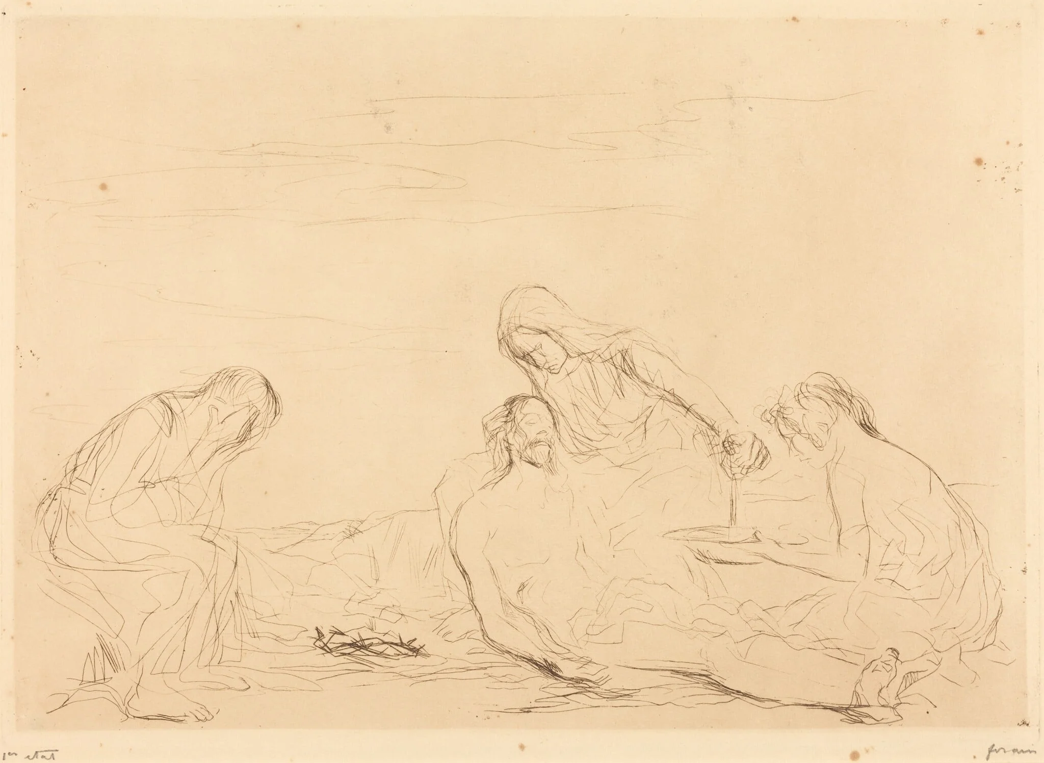 Pietà (3e planche) (Pietà) (third plate), by Jean-Louis Forain, ink, 1910