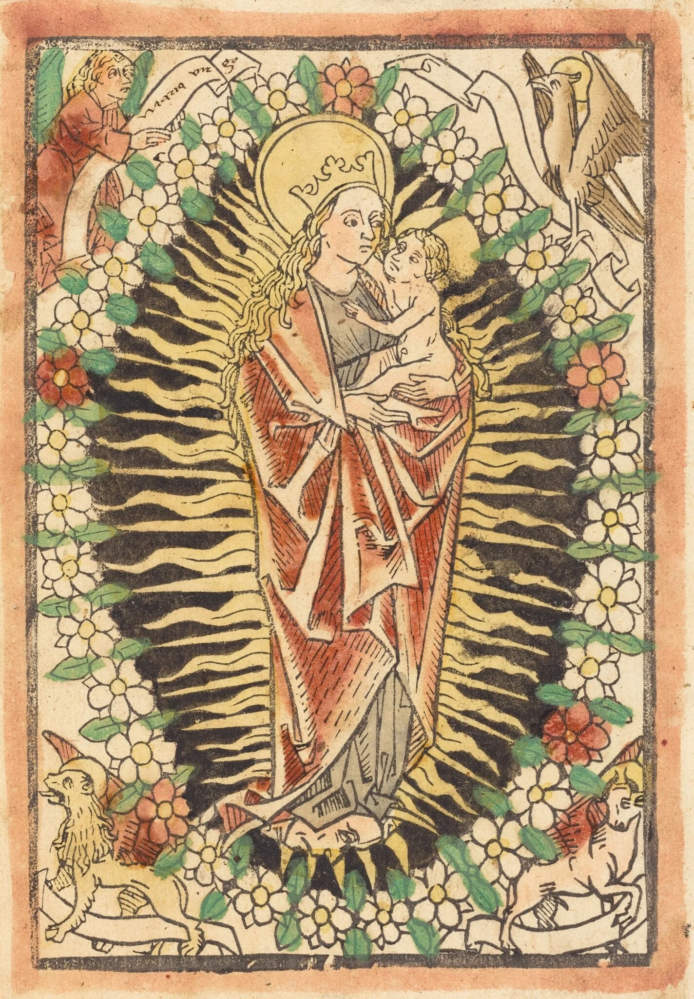 Madonna and Child in a Rosary, by German 15th Century, ink, 1480