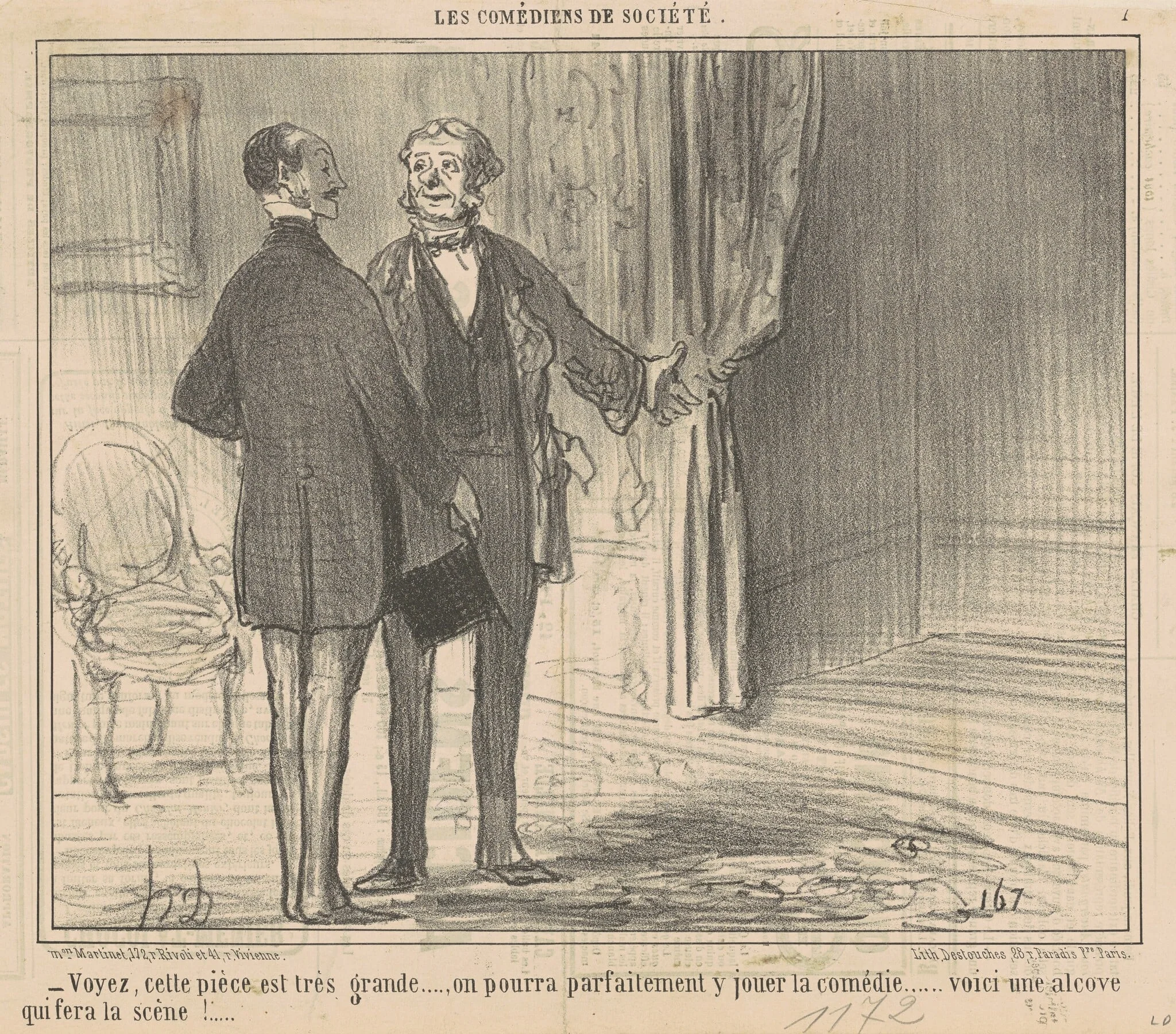 Voyez, cette pièce est très grande ..., by Honoré Daumier, ink, 1858