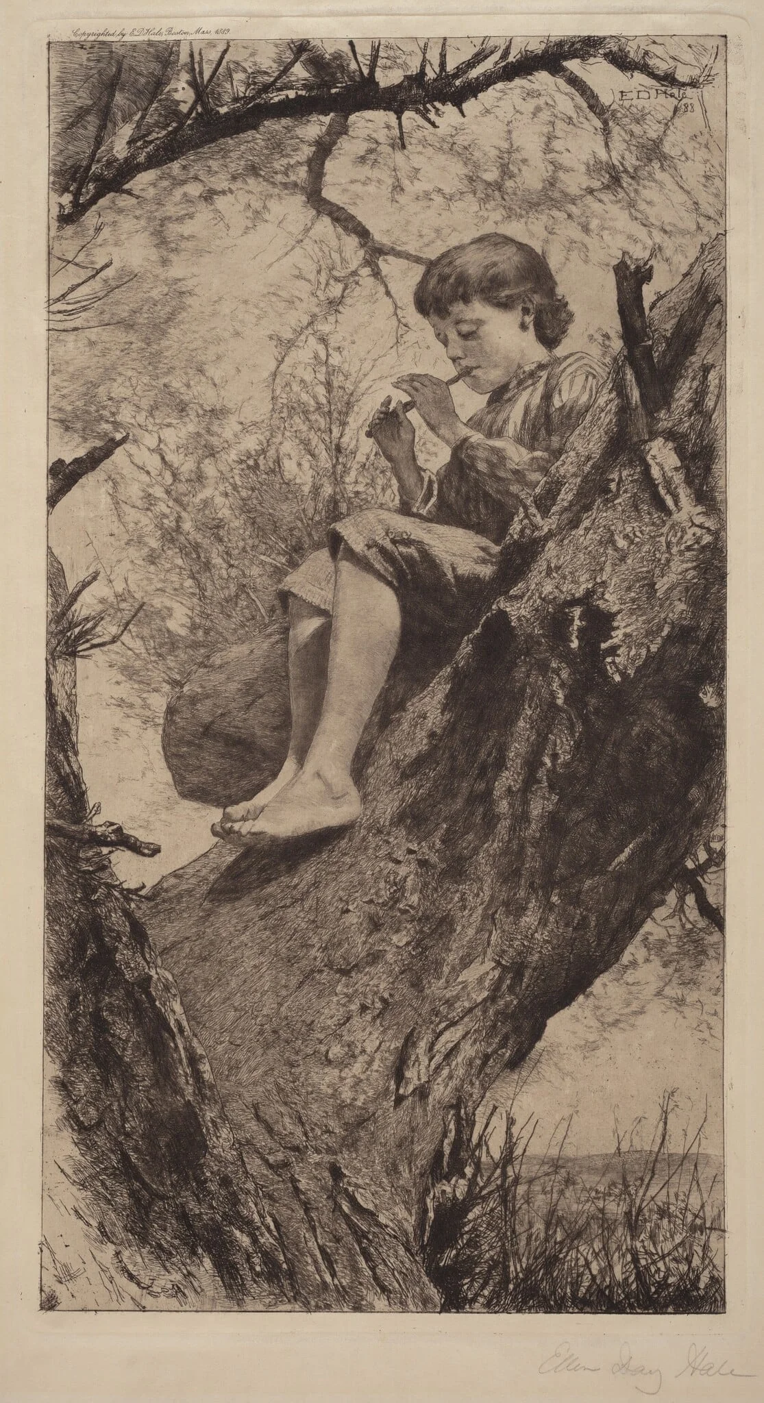 The Willow Whistle, by Ellen Day Hale, ink, 1888