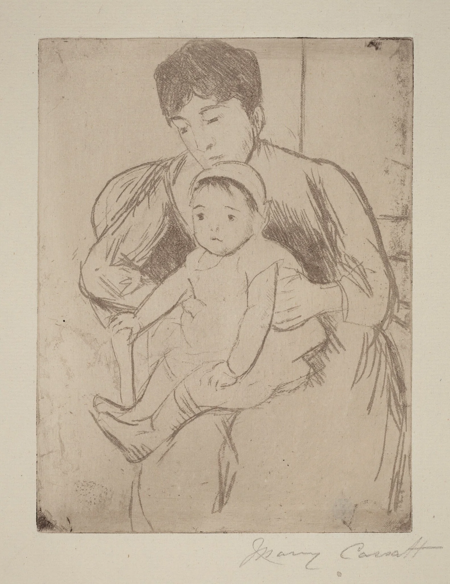 Preparing Bill for an Outing, by Mary Cassatt, ink, 1889