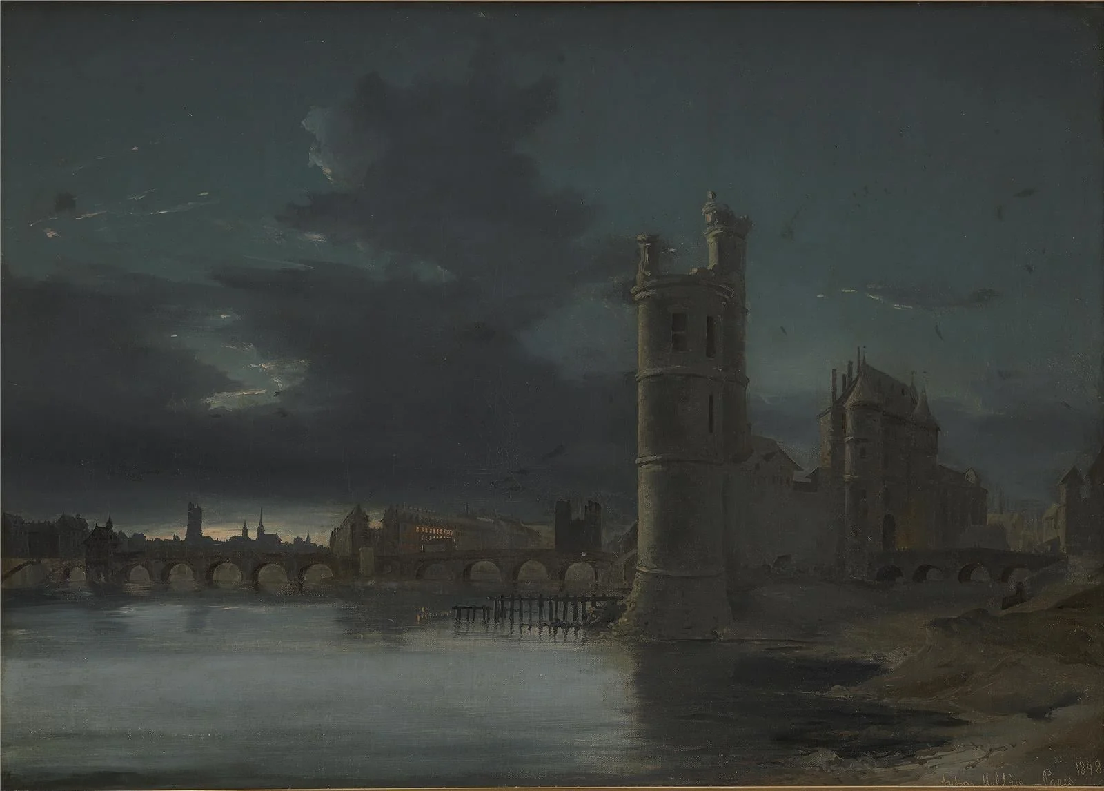 Tour St. Jacques and Notre Dame, Paris. Evening, by Unknown, 1848