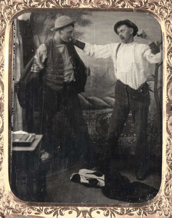 Two Men Staging a Fight in a Studio, by Unknown, 1860