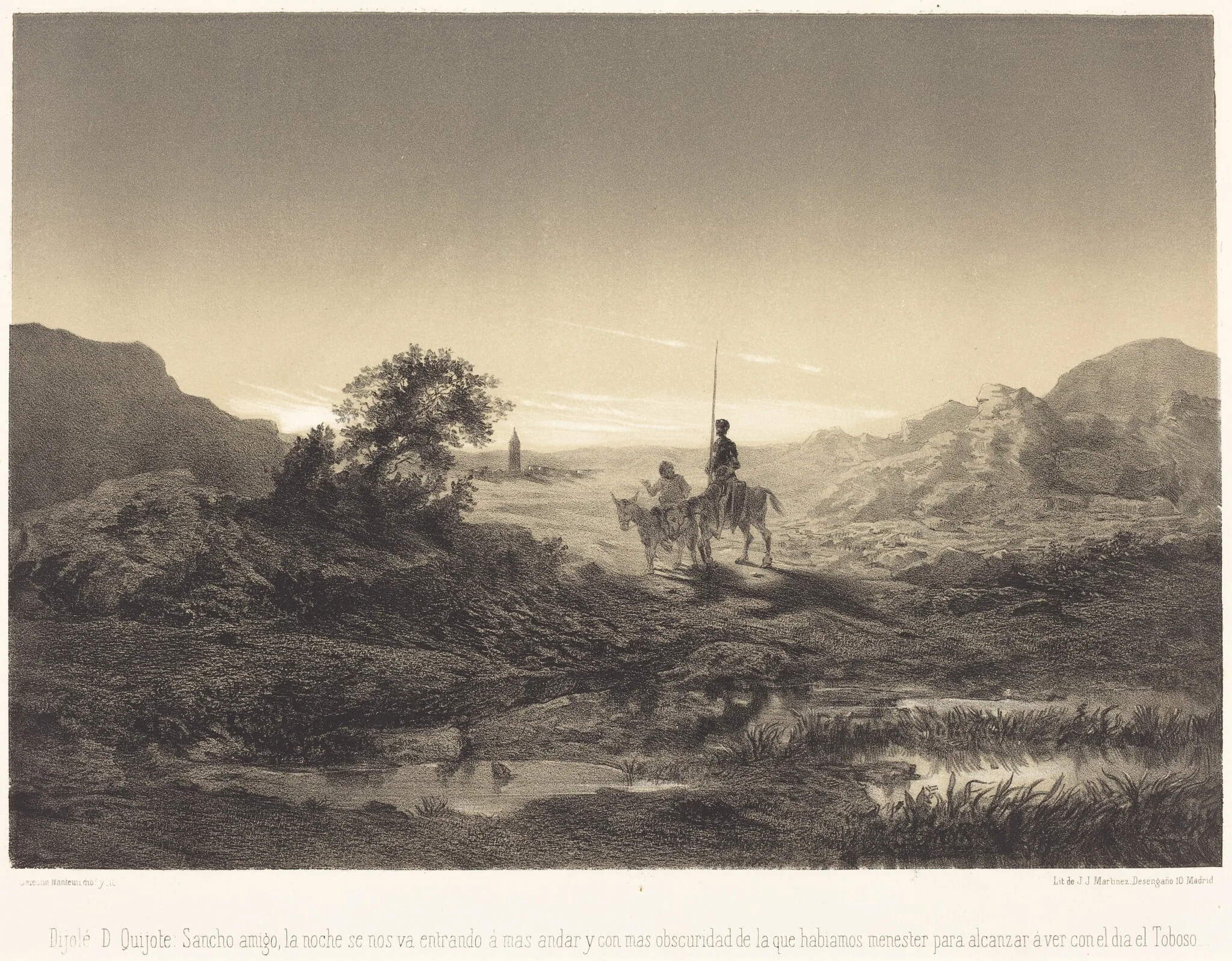 Dijolé D. Quijote: sancho amigo, la noche se nos va entrando..., by Célestin Nanteuil, ink, 1855