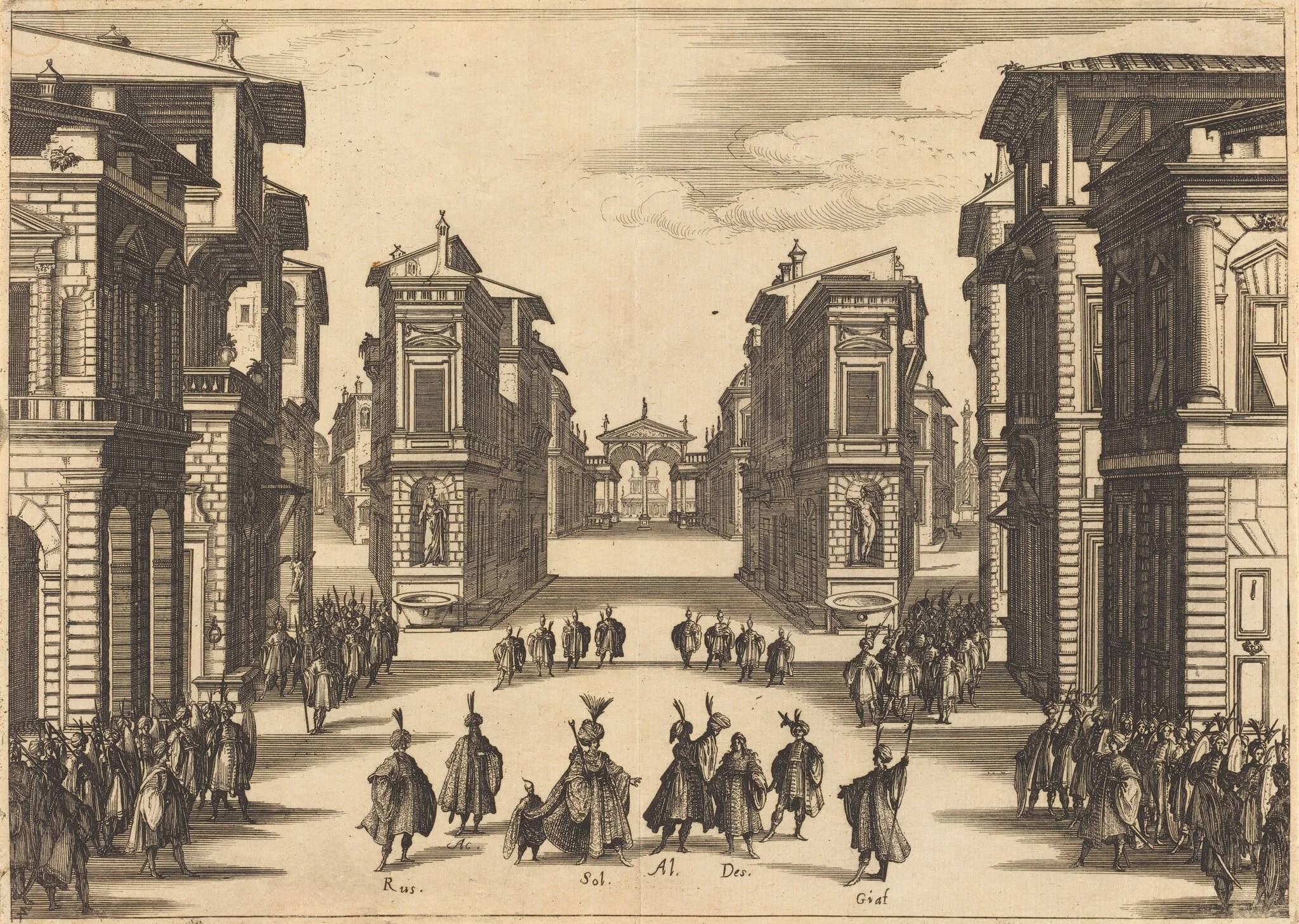 Il Solimano, Act IV, by Jacques Callot, ink, 1620