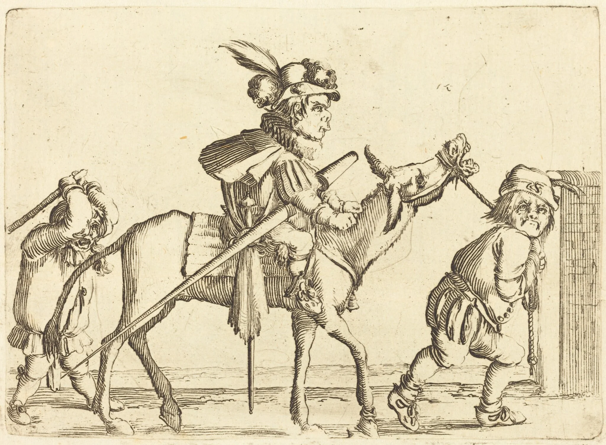 Dwarf Riding an Ass, by Stefano Della Bella, ink, 1637