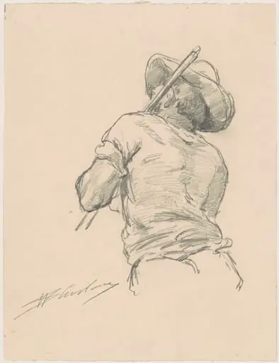 Back of a Man with Pole