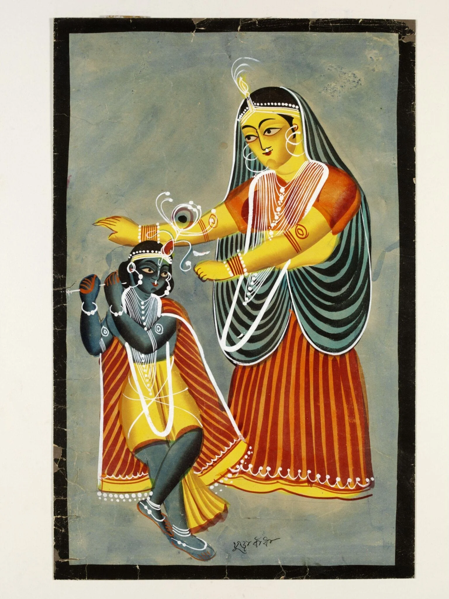 Jasoda and Krishna, by Unknown, paint, 1885