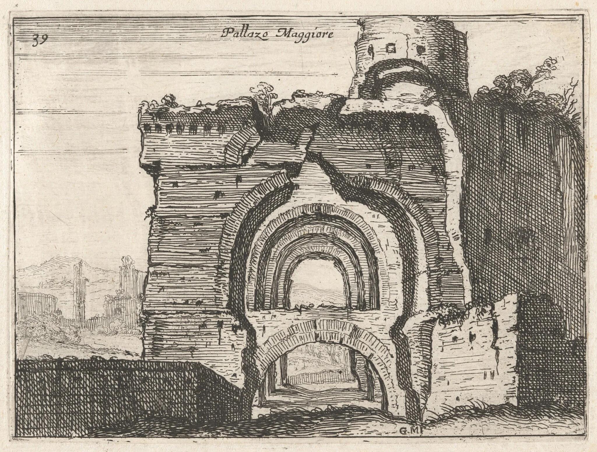 Palazzo Maggiore (Imperial Palace on the Palatine), by Giovanni Battista Mercati, ink, 1629
