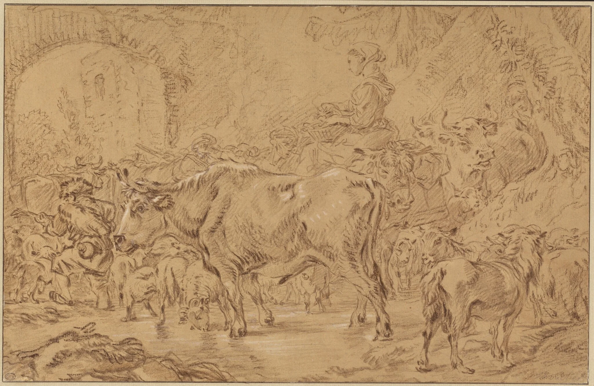 Return to the Fold, by François Boucher, chalk, 1758