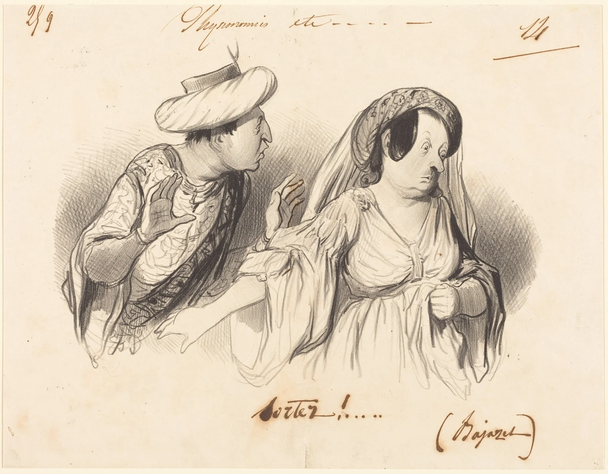 Sortez!... (Bajazet), by Honoré Daumier, ink, 1841