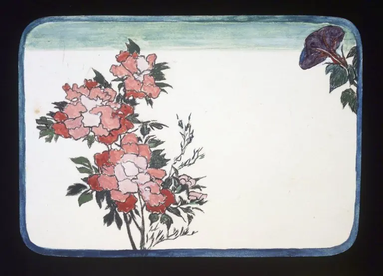 Small Card Decorated with Chrysanthemums and Morning Glory