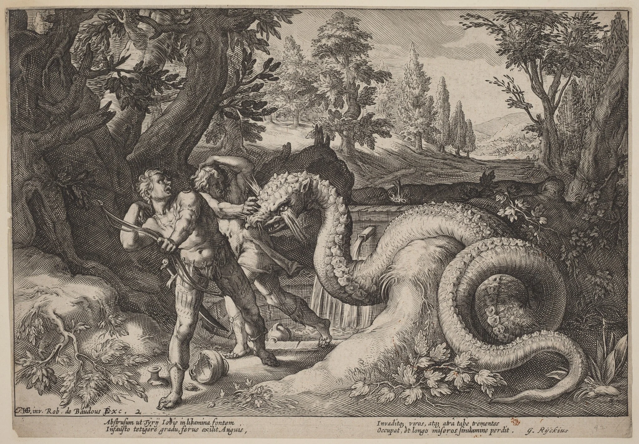 The Dragon Devouring the Companions of Cadmus, by Hendrik Goltzius, ink, 1615