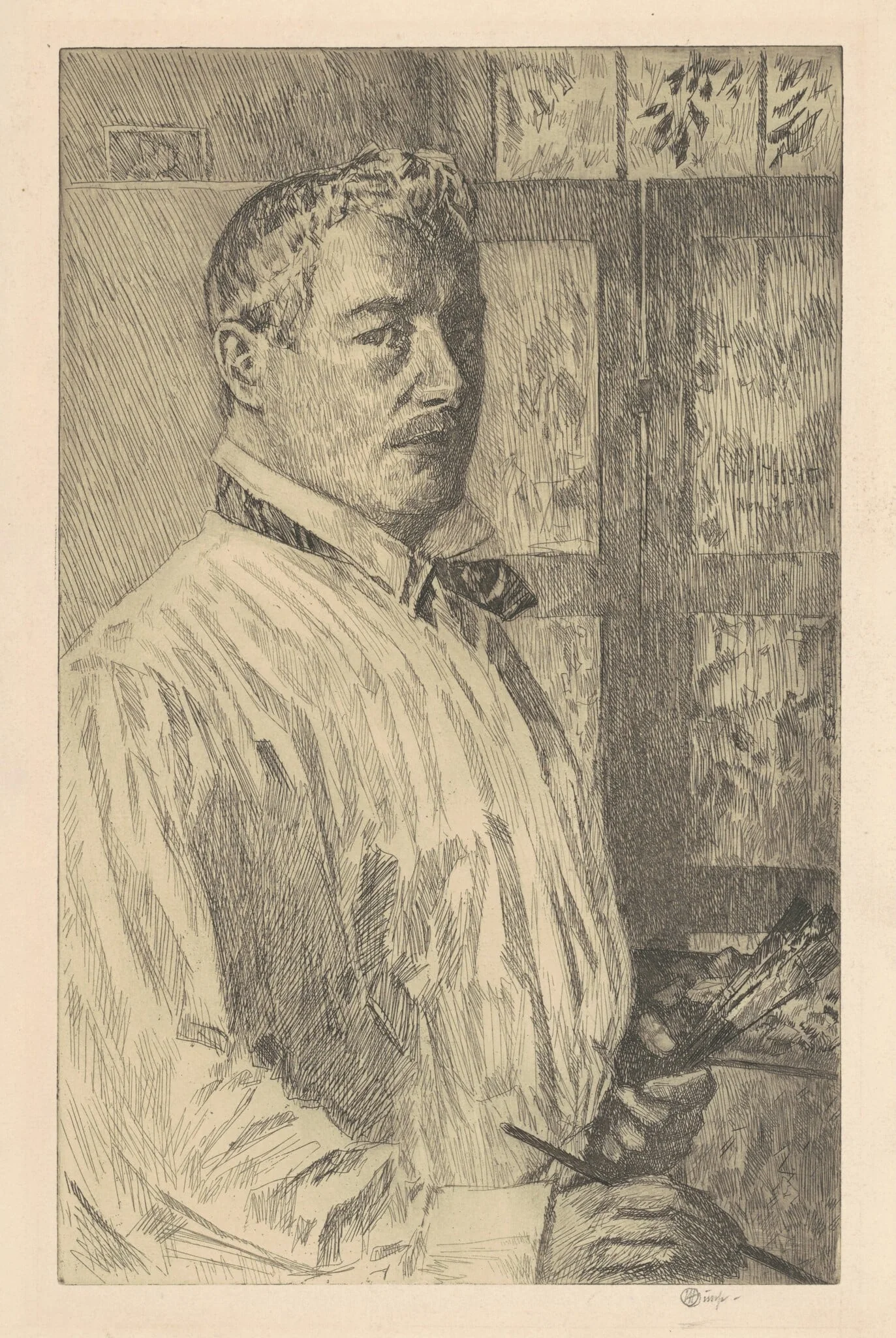 Self-Portrait, by Childe Hassam, ink, 1916