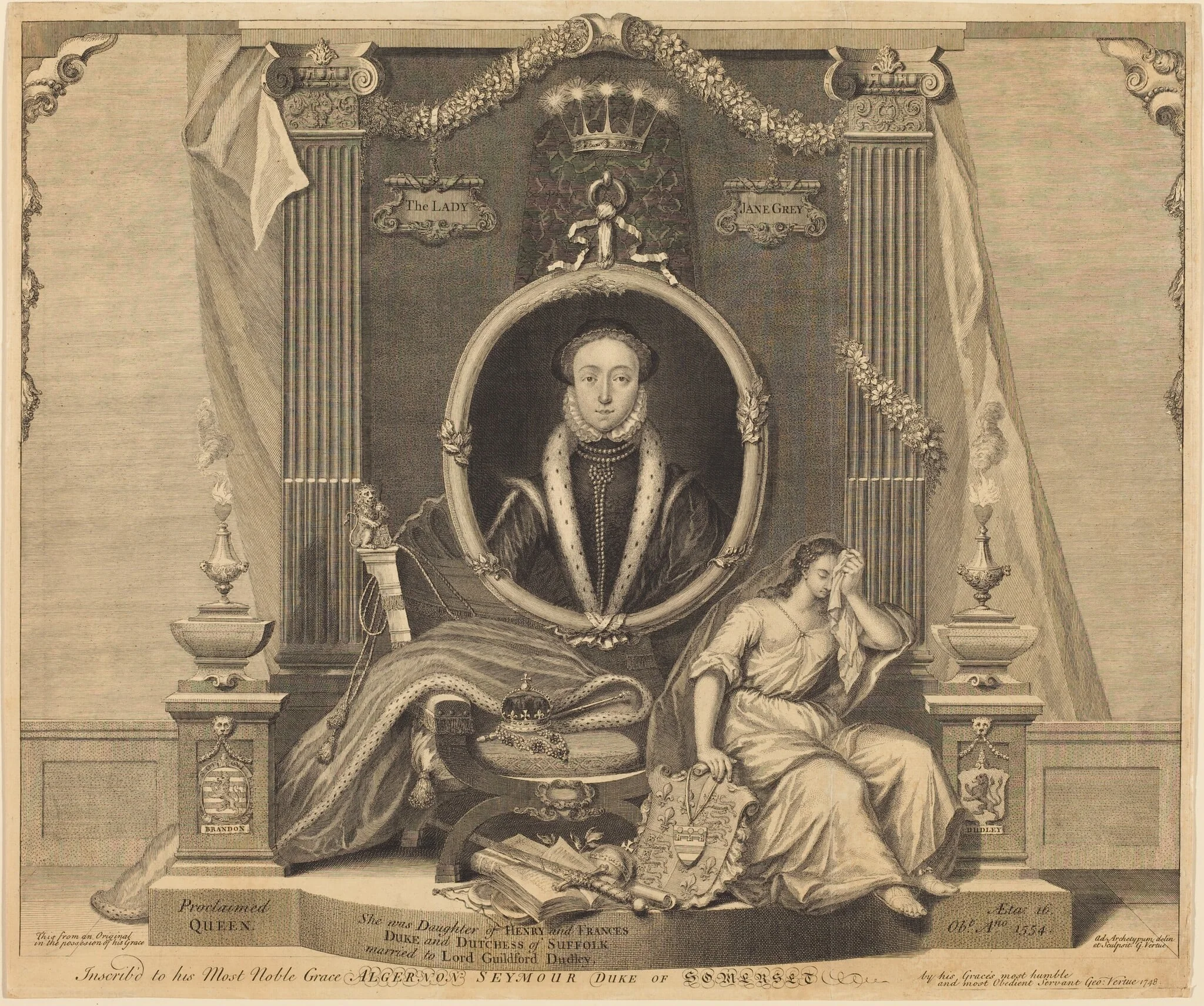 Lady Jane Grey, by George Vertue, ink, 1748