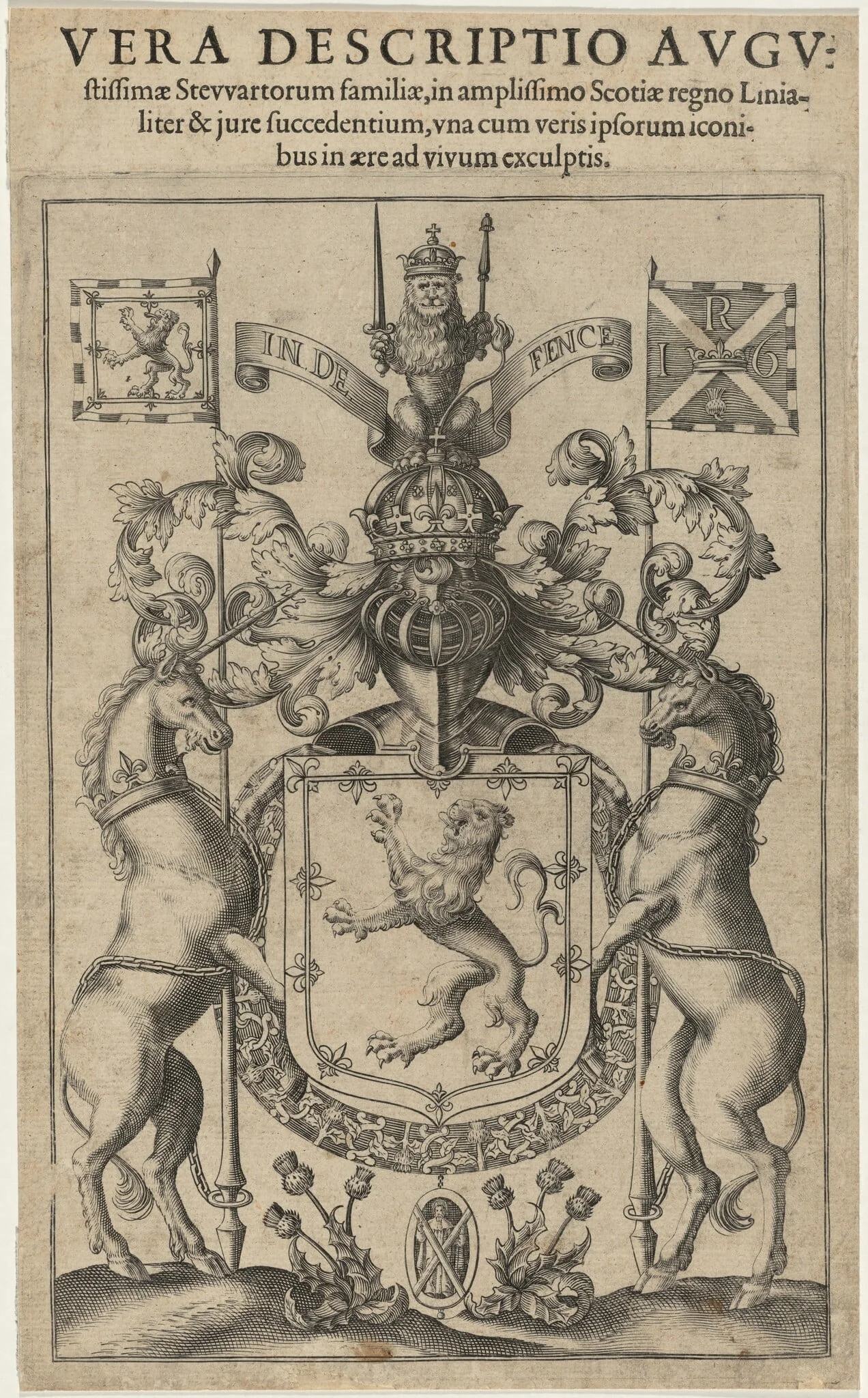 Stuart Coat of Arms from Vera Descriptio by John Jonston, by Unknown 19th Century, ink, 1603