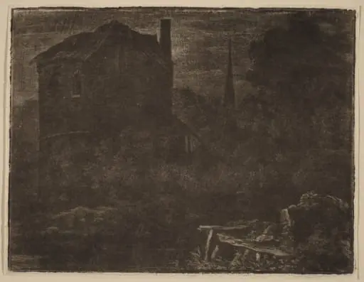 Nocturnal Landscape with House and Church Spire