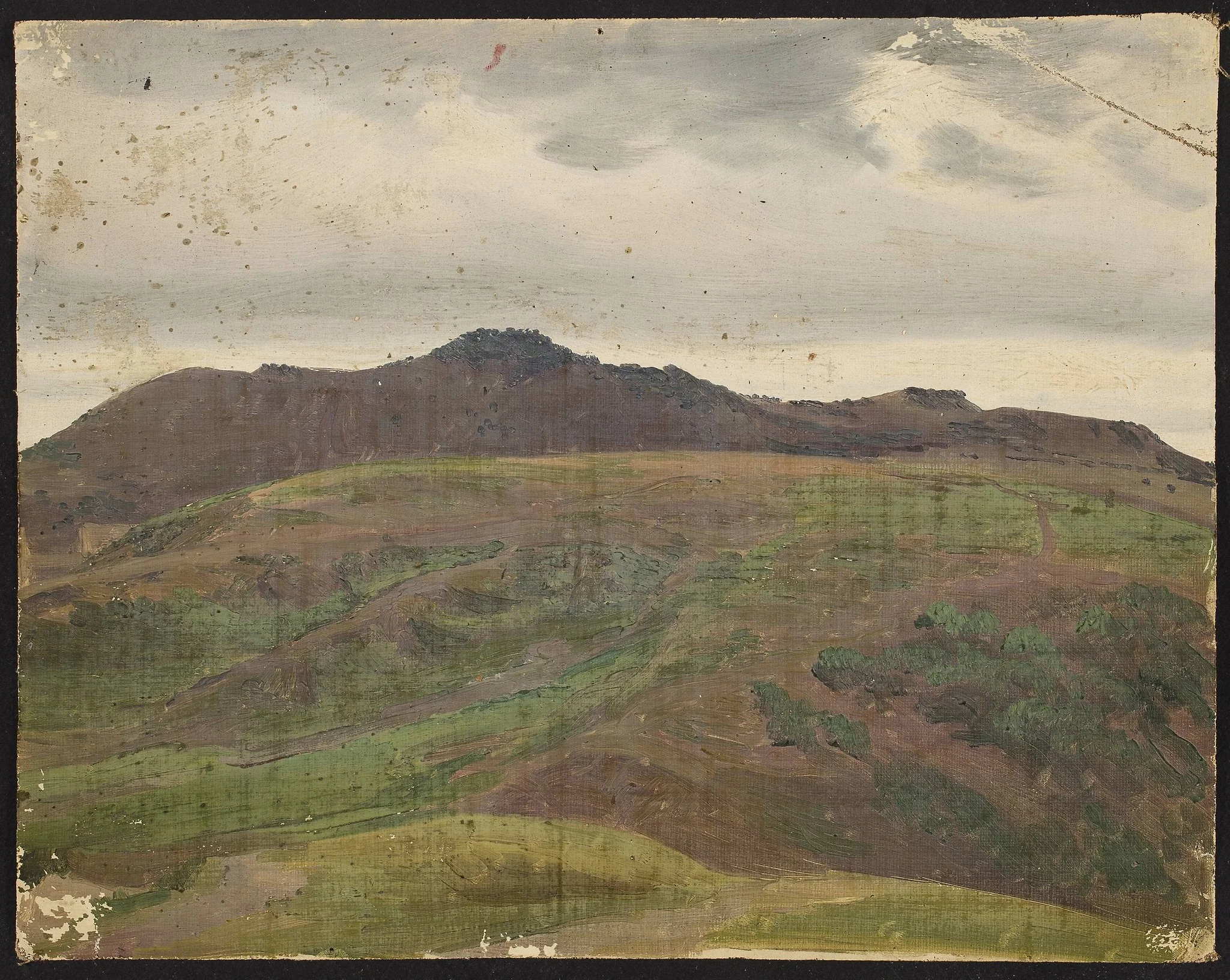 Landscape with a meadow and a range of hills, sketch, by Chrystian Breslauer, oil, 1852