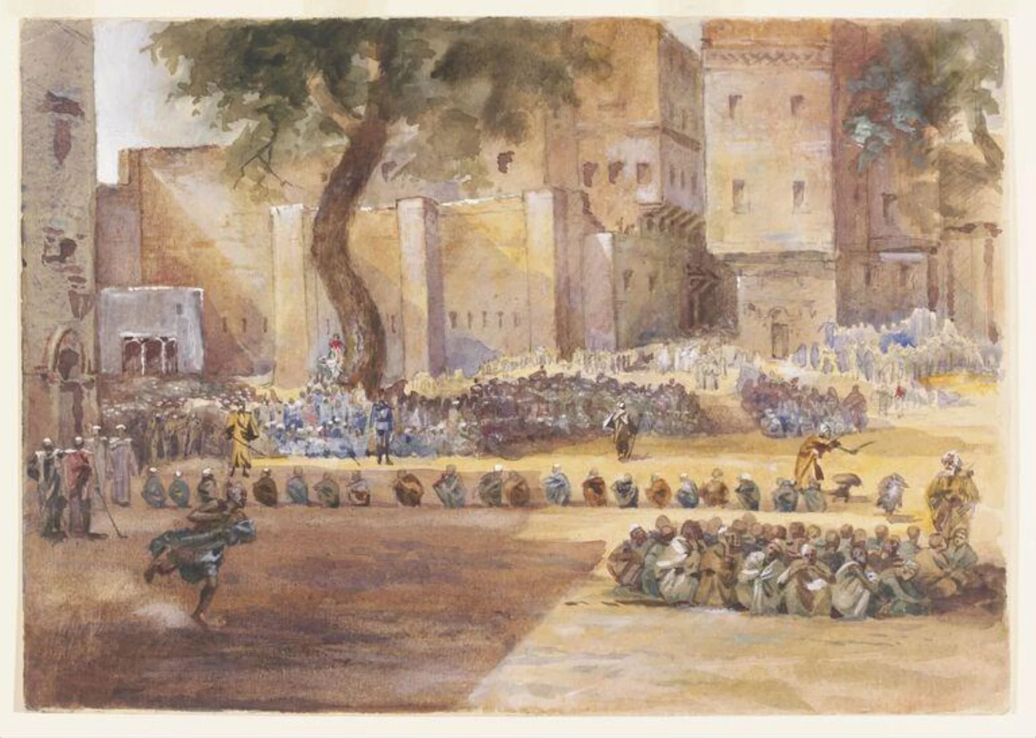 Recruiting at Assiut, by Jane Evelyn Lindsay, watercolor, 1896