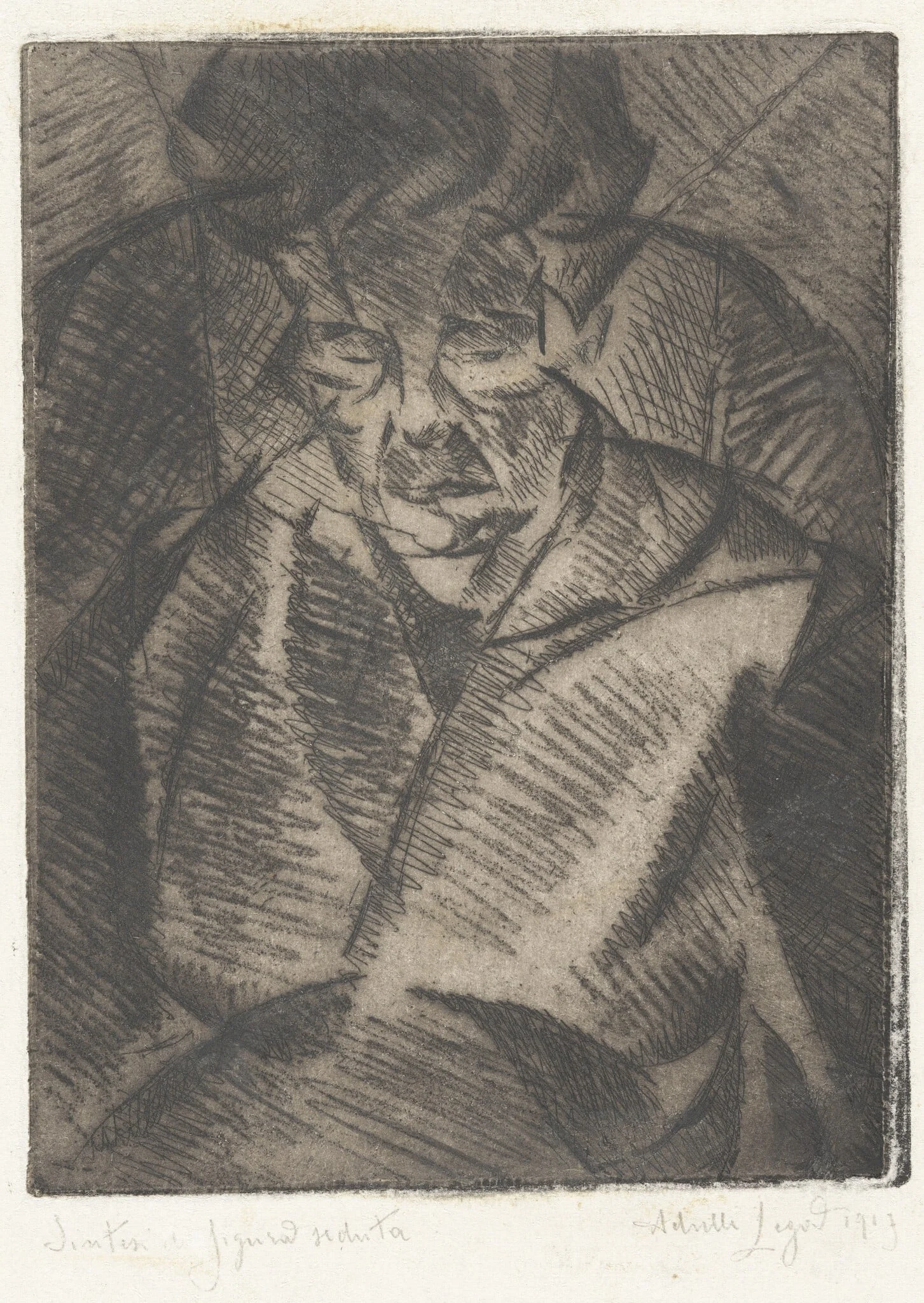 Sintesi di figura seduta (Synthesis of a Seated Figure), by Achille Lega, ink, 1917