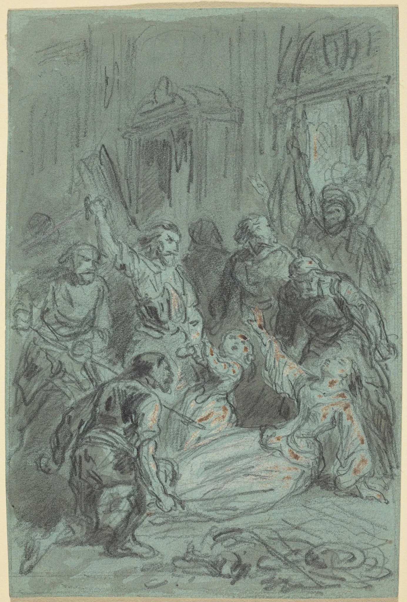 A Dramatic Scene with a Fainting Woman, by Gustave Doré, graphite, 1858