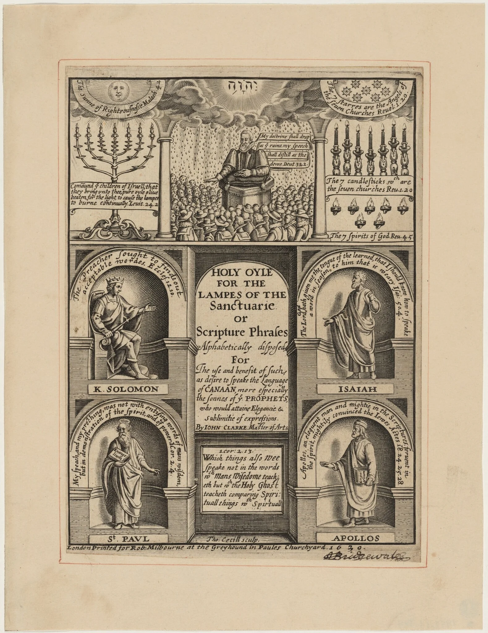 Title Page for Holy Oyle for the Lampes of the Sanctuarie, John Clarke