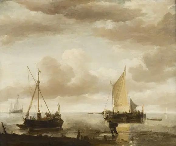 Calm sea with fishing boats