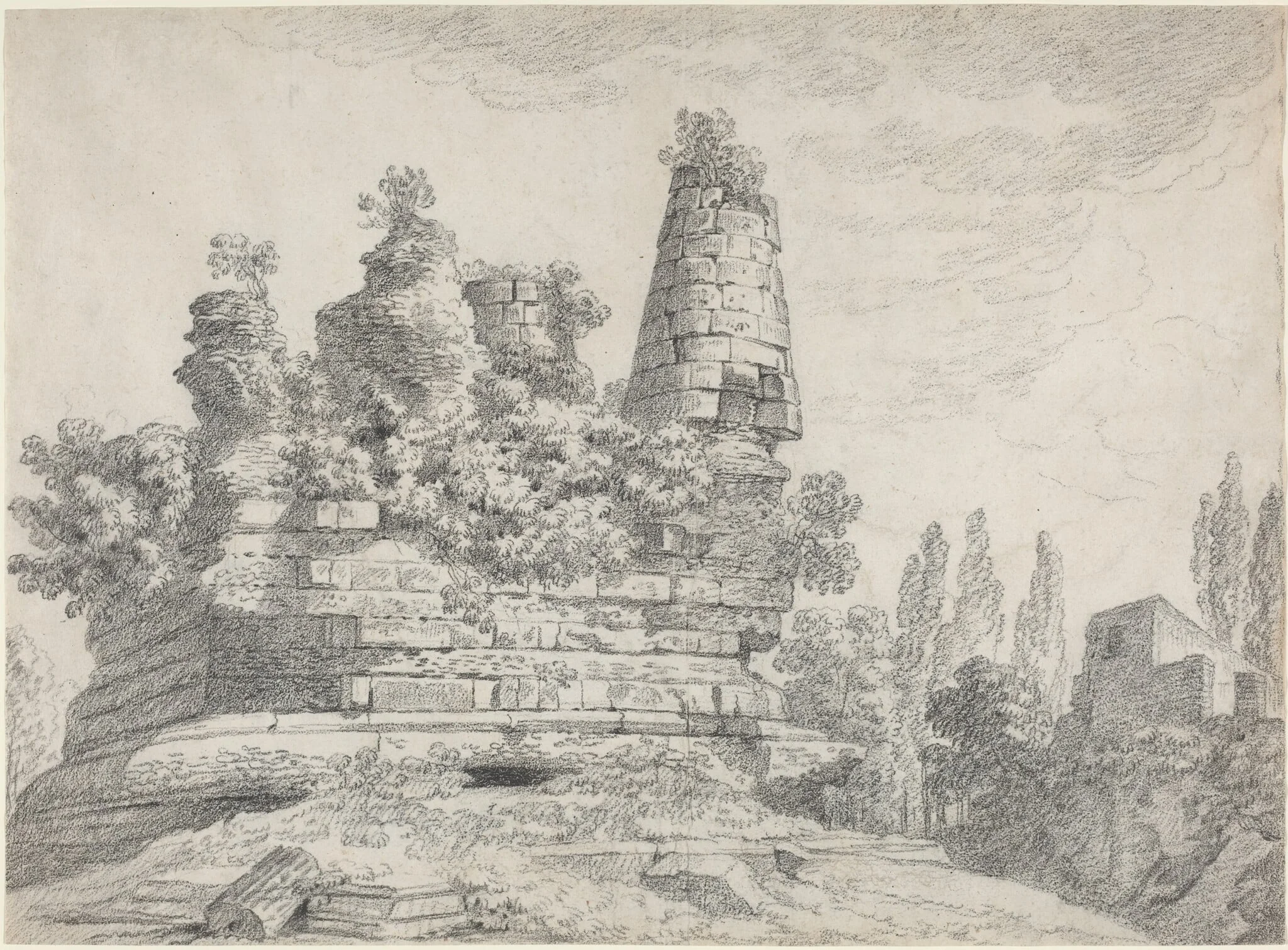 The Tomb of the Horatii and the Curatii at Albano, by Louis Chaix, chalk, 1775