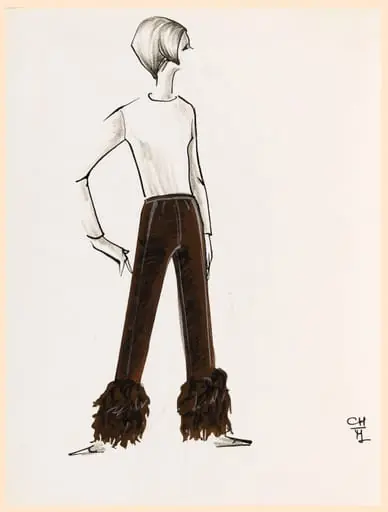 Pantalon marron avec fourrure de la même couleur au bas de la jambe