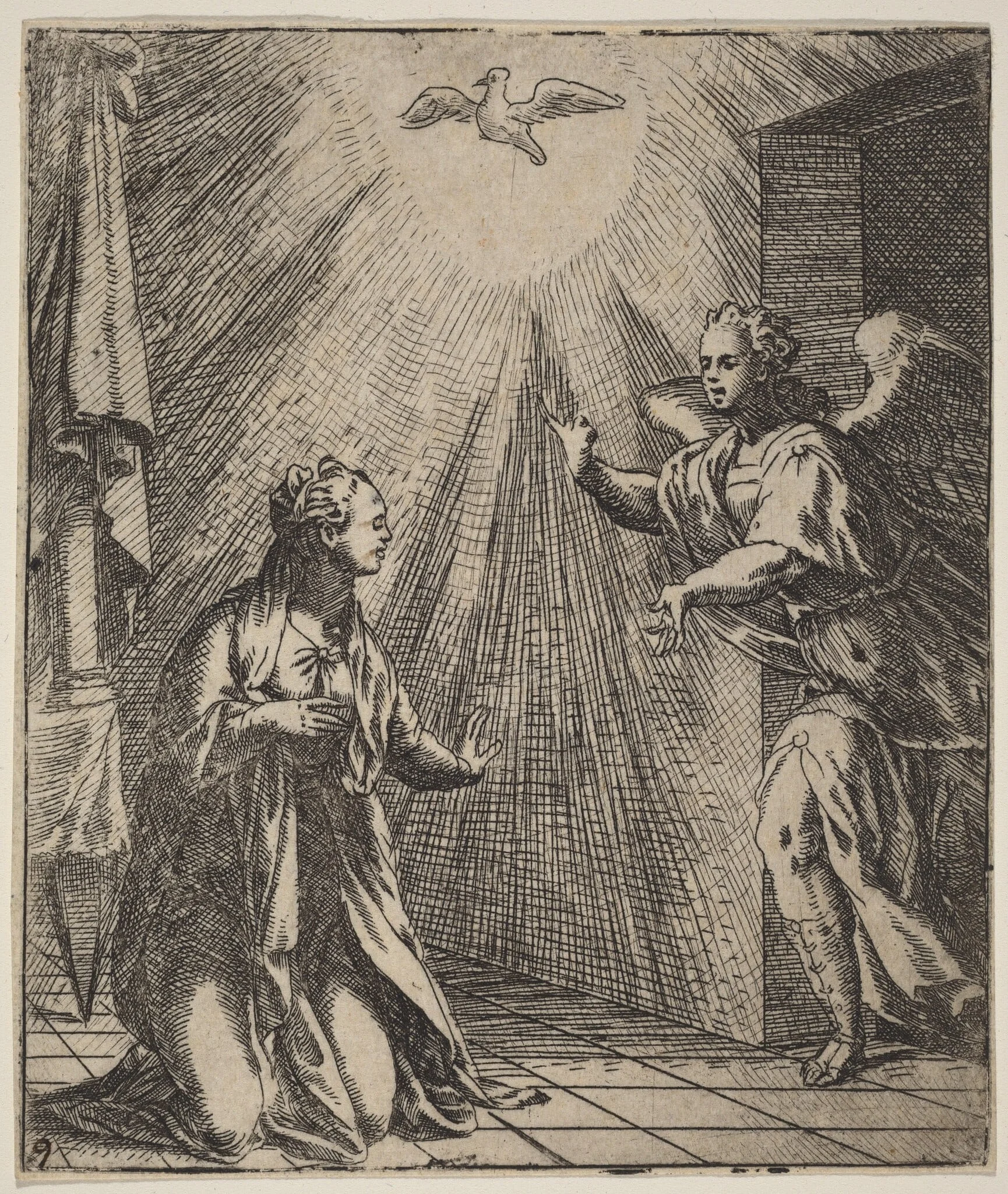 The Annunciation, by Giovanni Battista Fontana, ink, 1556