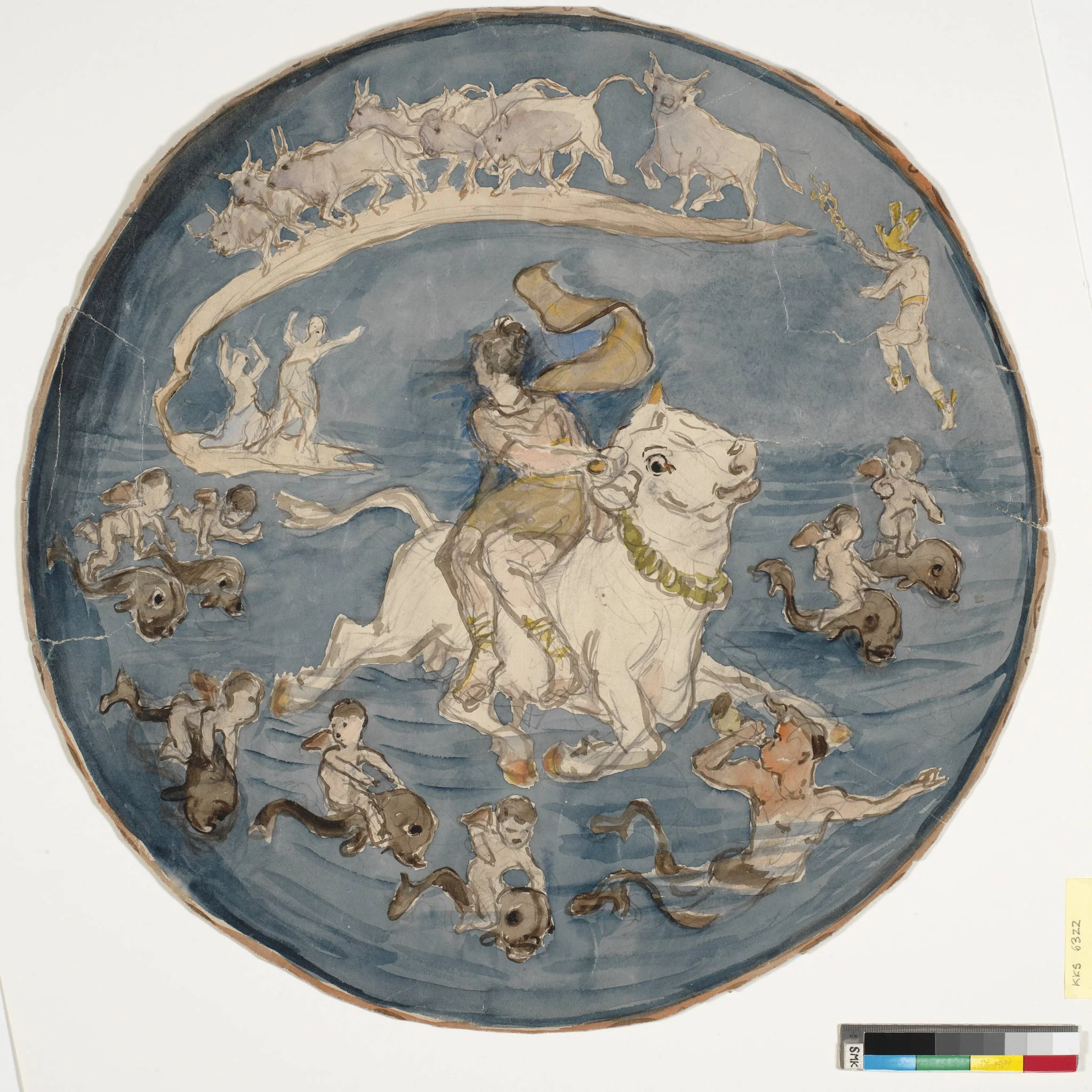 Europas bortførelse (udkast til fad), by Unknown, unspecified, 1887