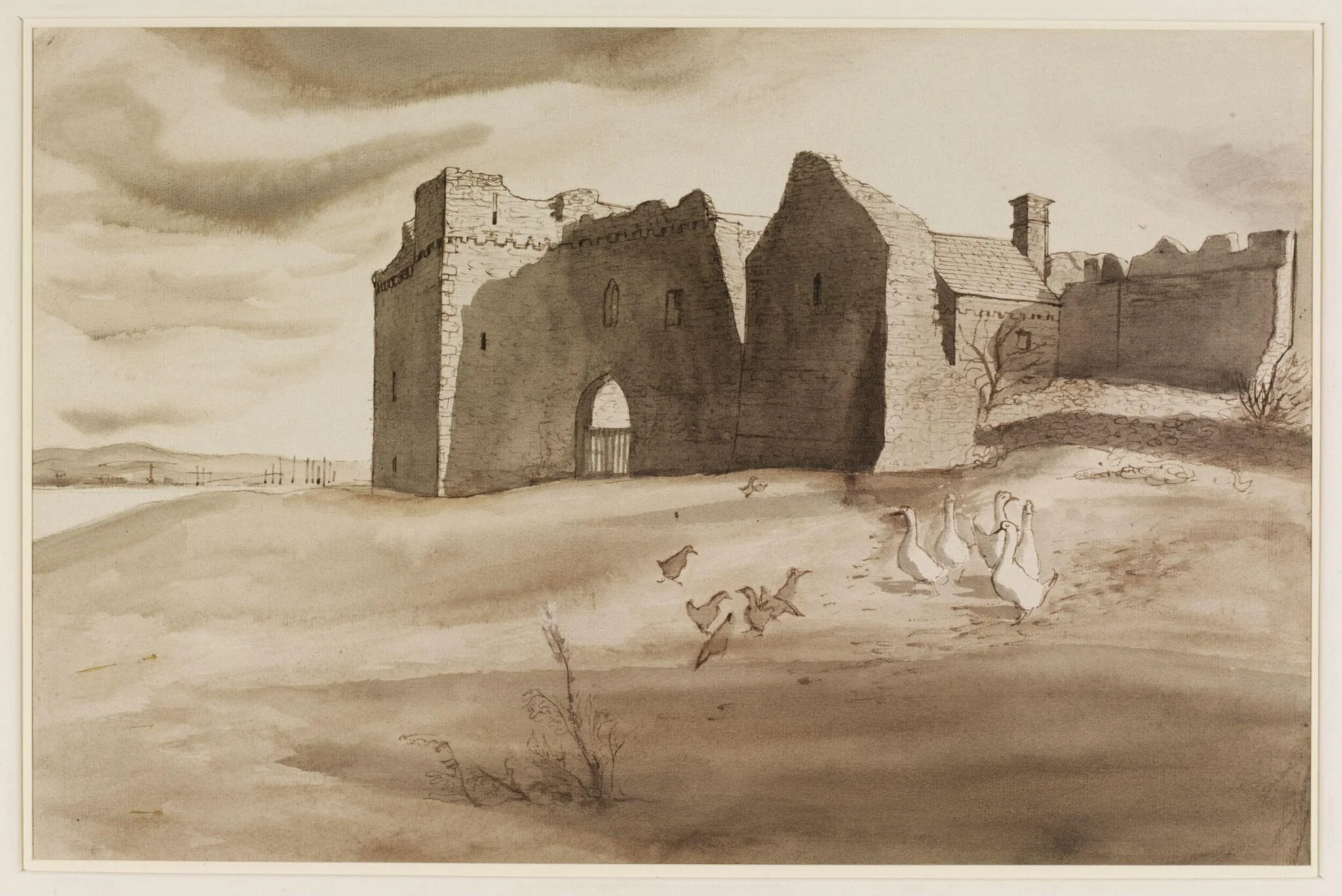 Weobley Castle, Gower, Glamorganshire, by Mona Moore, watercolor, 1940