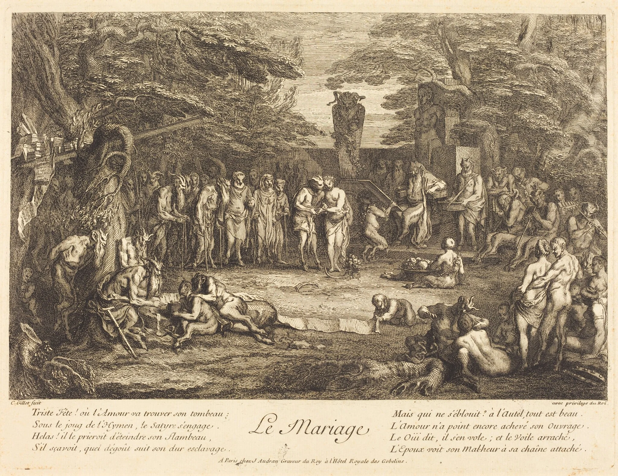 Le Mariage (Marriage), by Claude Gillot, ink, 1698