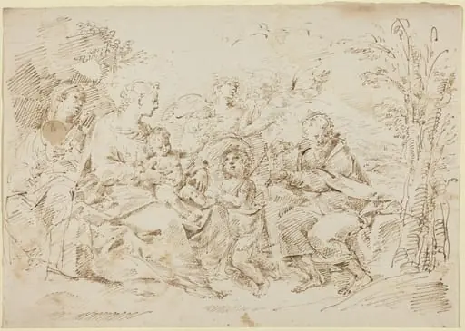 Holy Family with St. Elizabeth, St. John the Baptist, and Two Angels in a Landscape