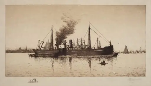 Untitled (Steamship In Boston Harbor)