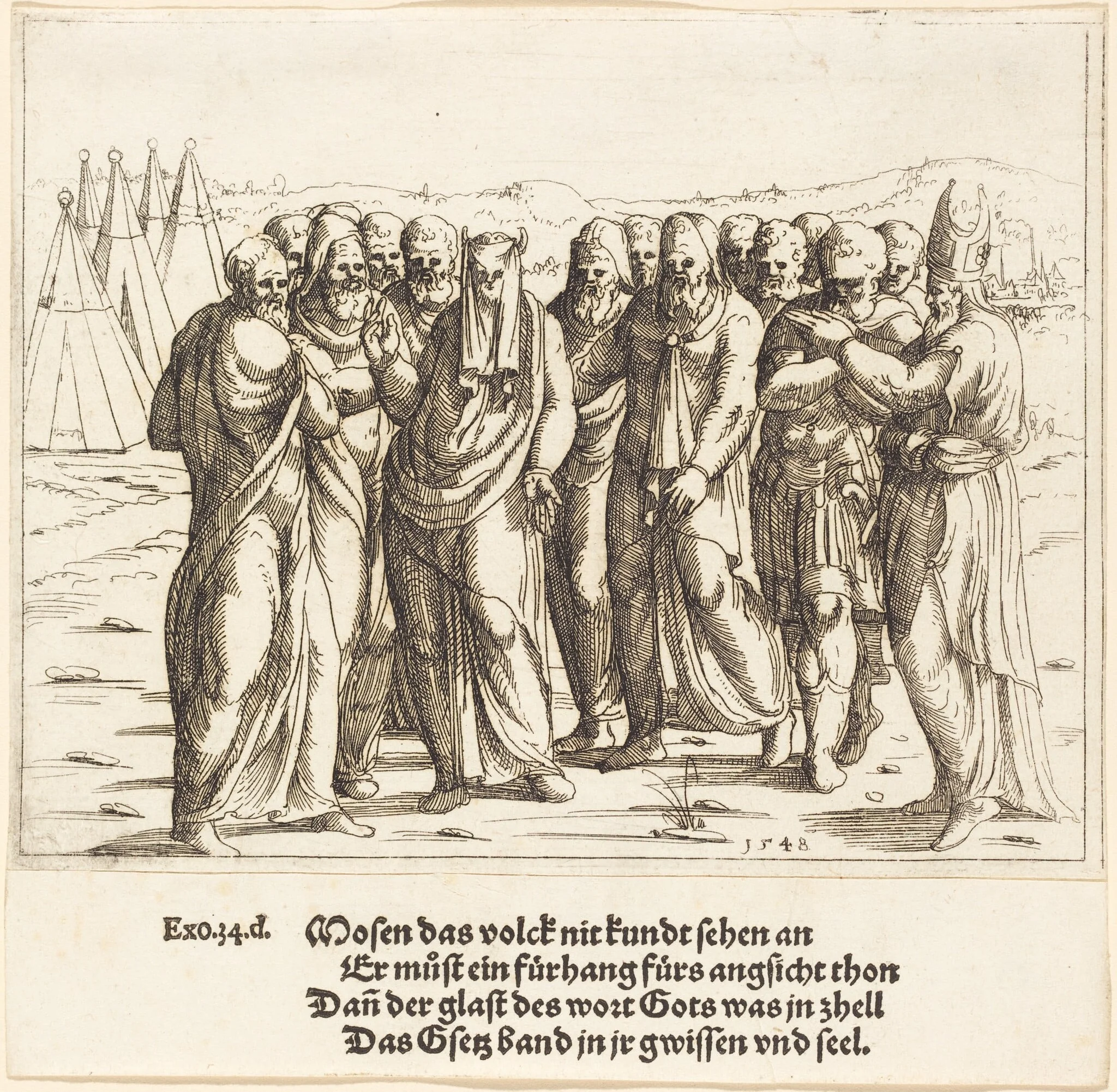 Moses Speaks to the Children of Israel, by Augustin Hirschvogel, ink, 1548