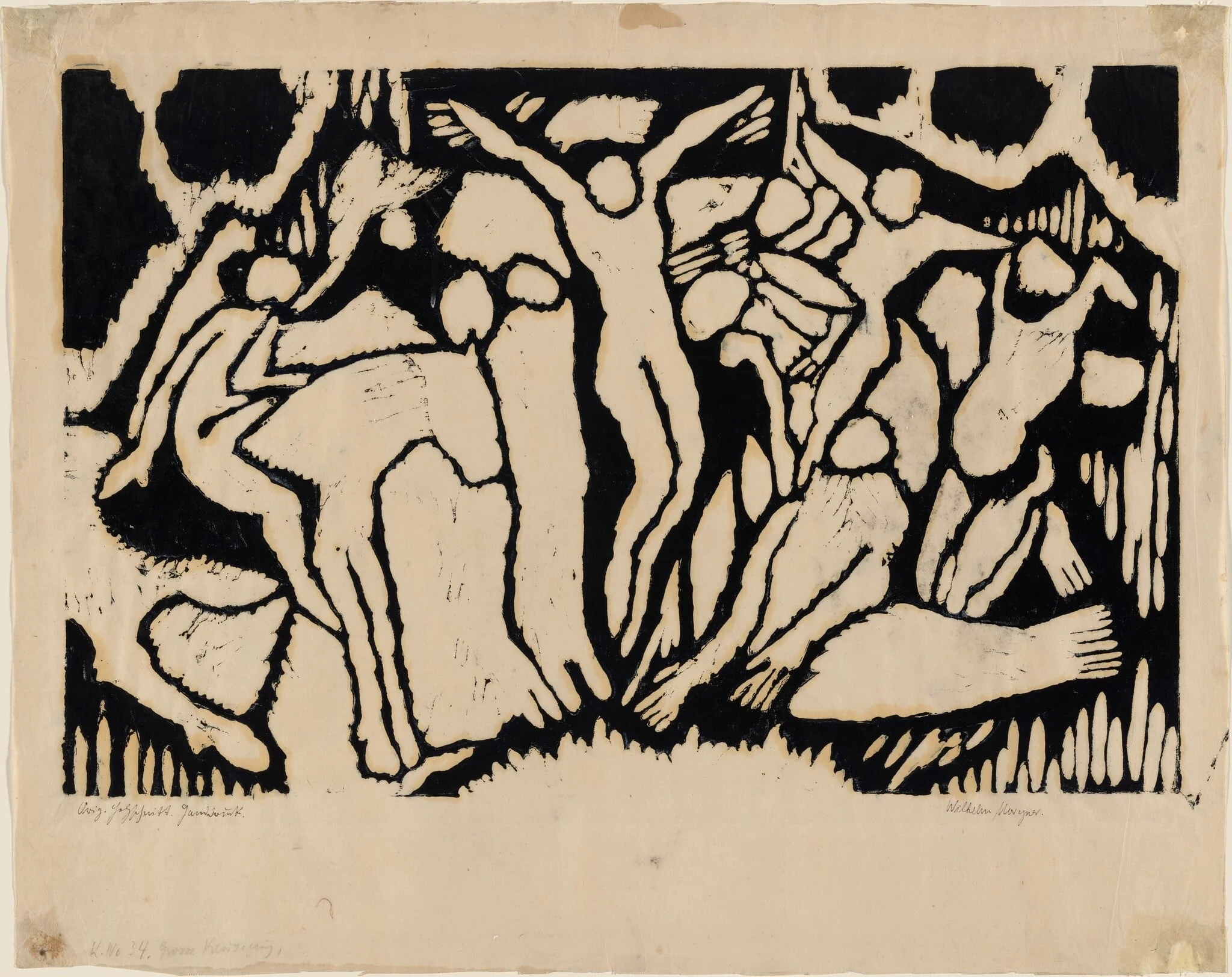 Crucifixion with Horseback Rider, by Wilhelm Morgner, ink, 1913
