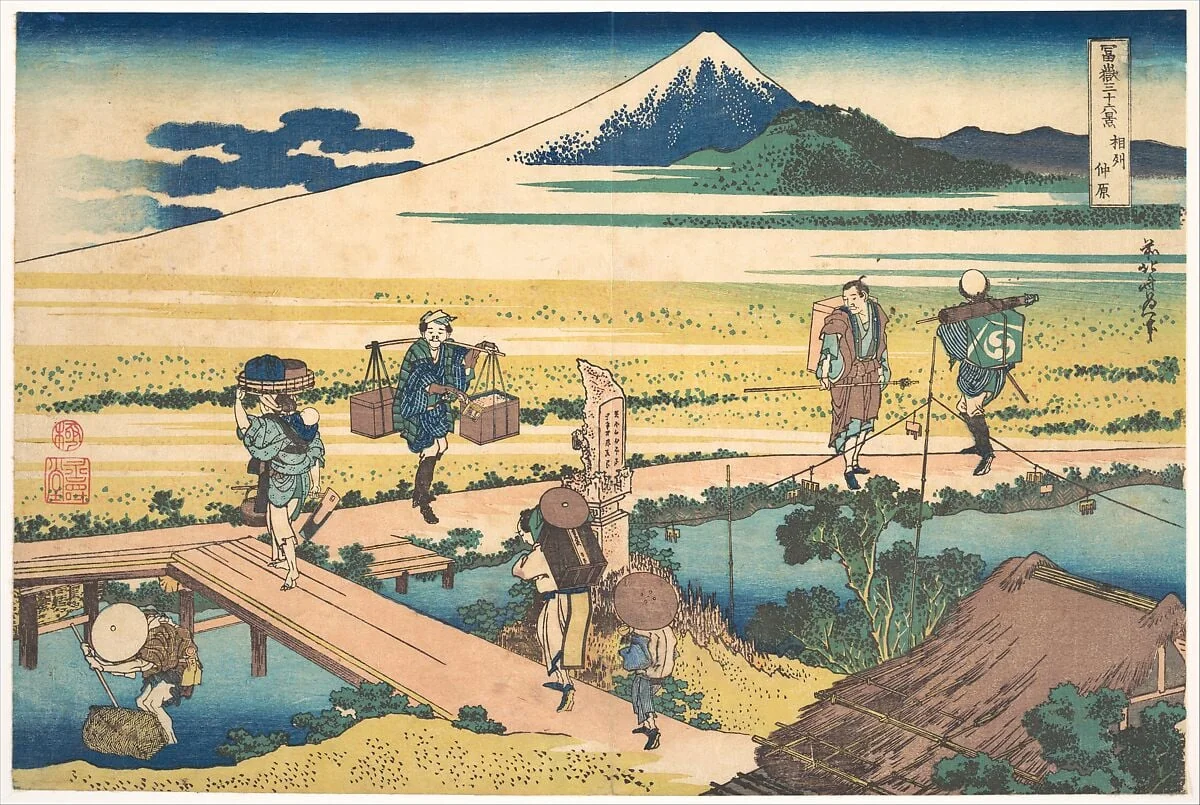 冨嶽三十六景　相州仲原|Nakahara in Sagami Province (Sōshū Nakahara), from the series Thirty-six Views of Mount Fuji (Fugaku sanjūrokkei), by Katsushika Hokusai, ink, 1831