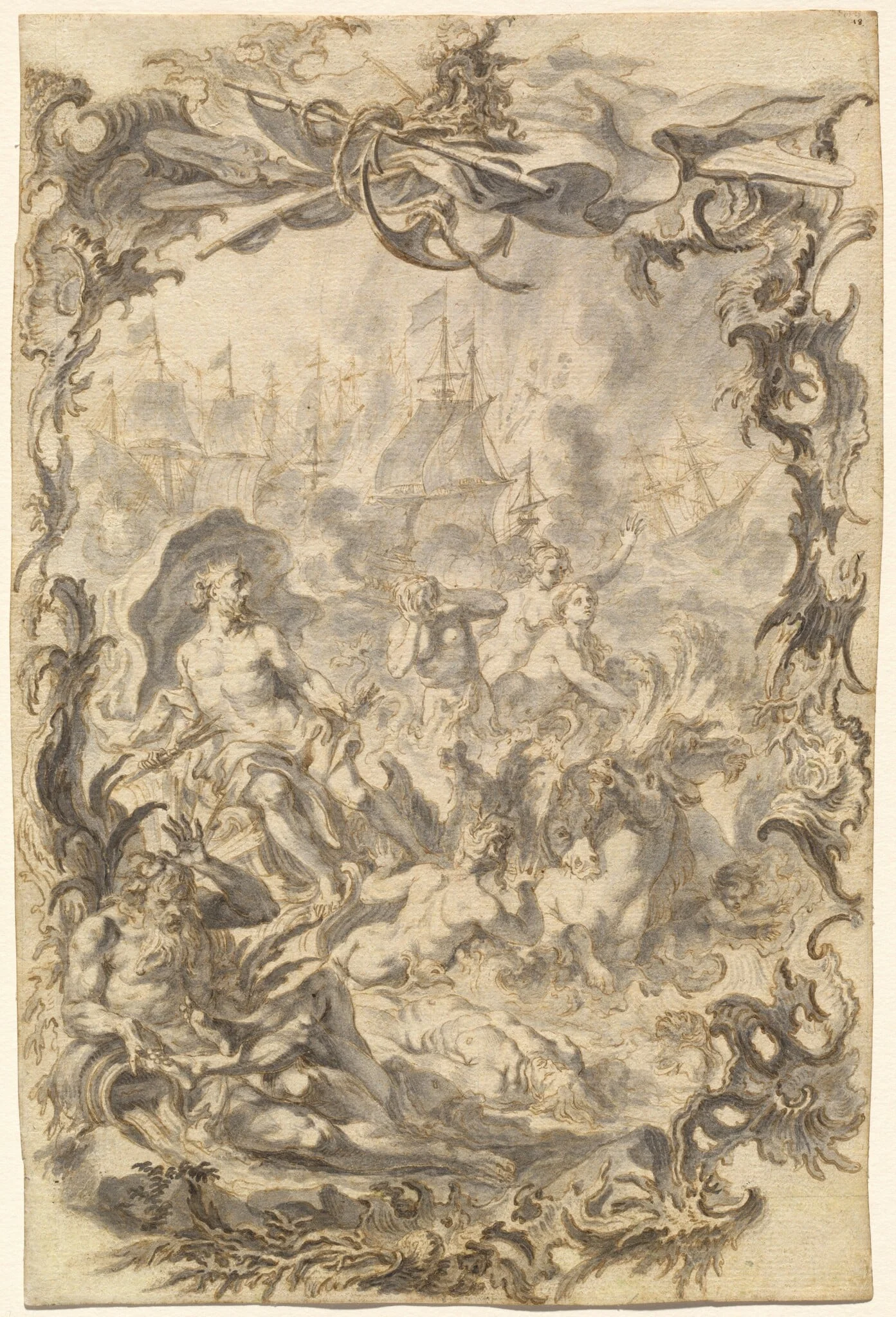 The Horrors of War: A Sea Battle, by Gottfried Bernhard Götz, ink, 1743