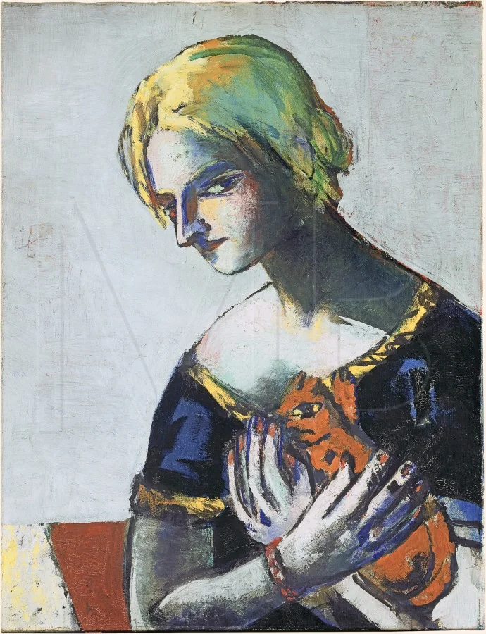 Girl with Yellow Cat (on Gray)
